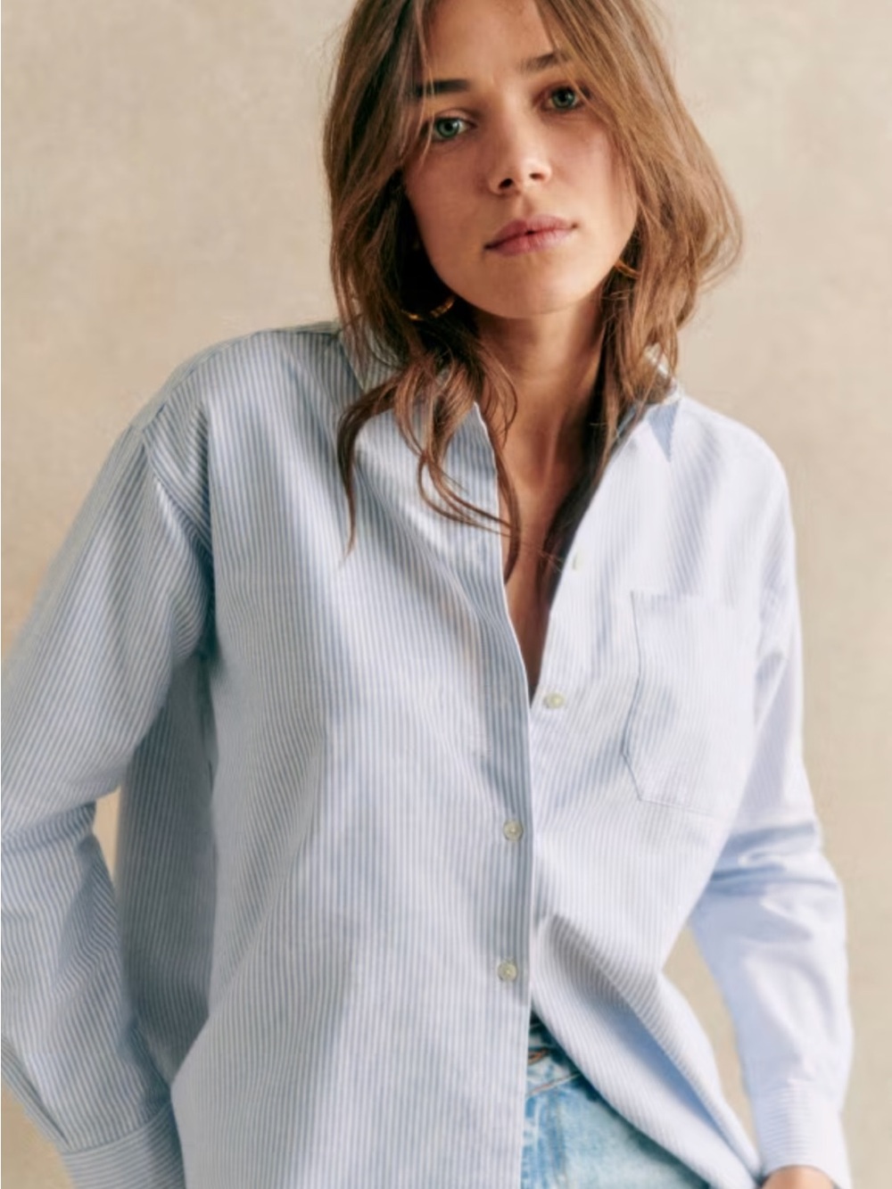 Sezane Max Shirt Light Blue Pinstripe Oxford Button-Up
